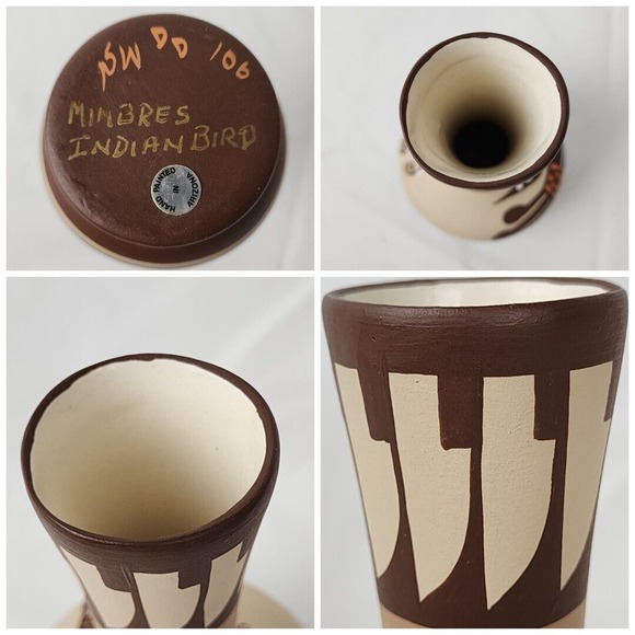 Vintage Hand Painted Vase Southwest Style with Native Inspired Spirit Bird Quail - Picture 5 of 9